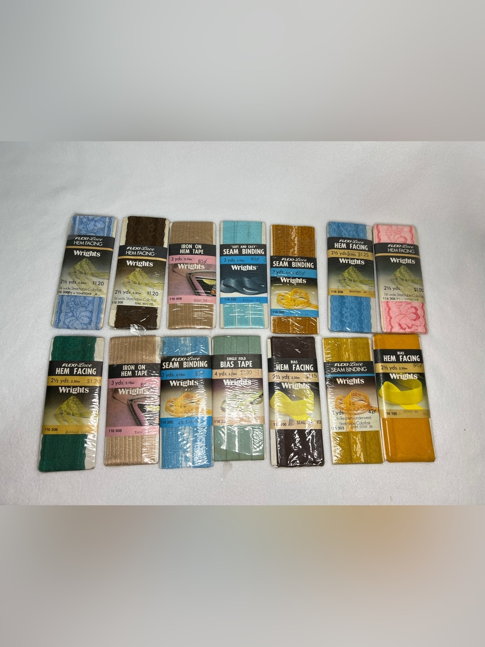 Vintage Wrights Flexi-Lace Seam Binding Sealed & Open Various Colors Lot of 14